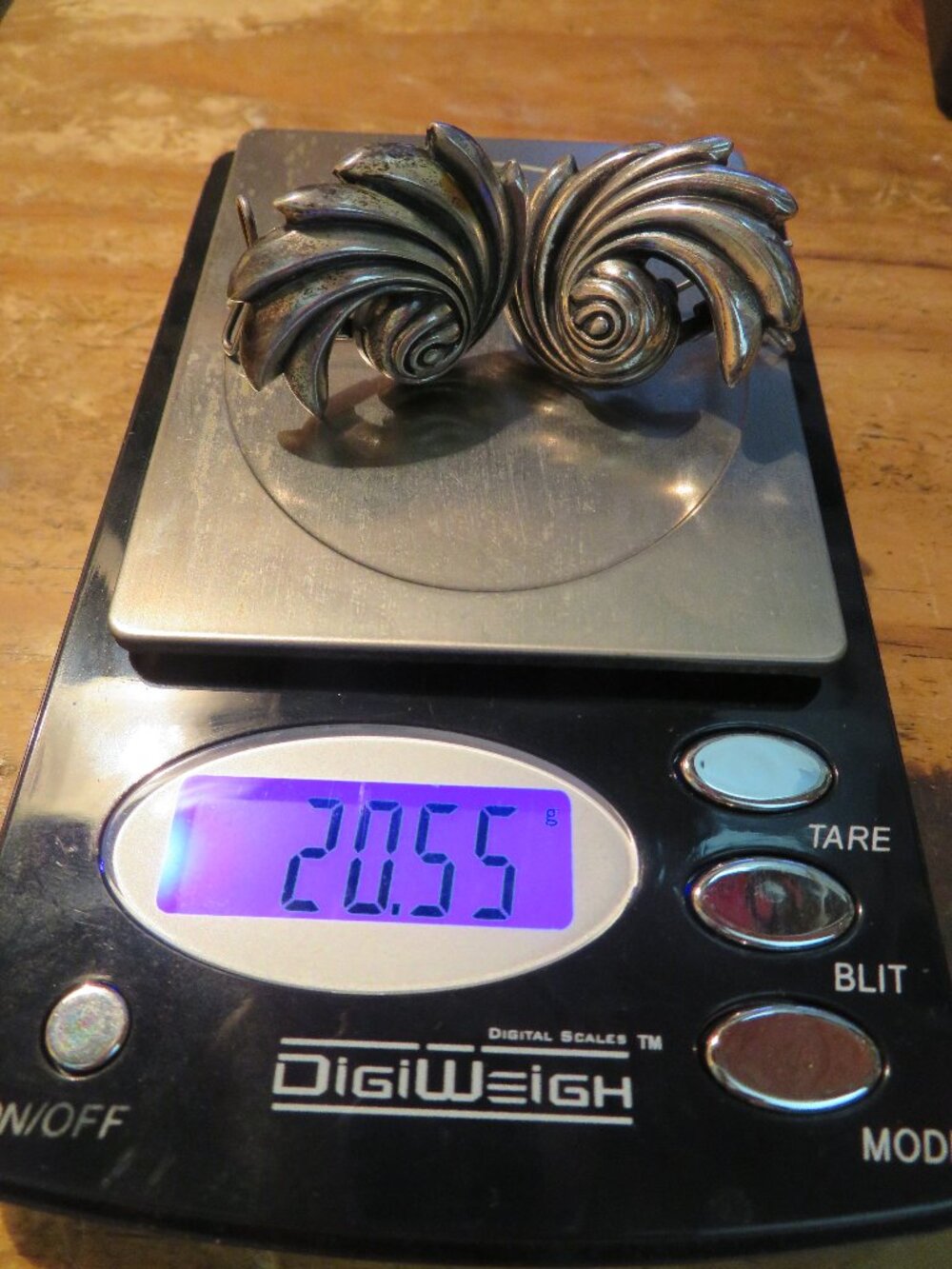 DANECRAFT Sterling Silver Art Deco Wing Oxidized Pierced Earrings 20.55 Grams